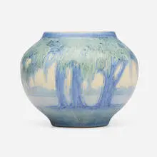 Twilight scenic vase with live oaks and Spanish moss by Anna Frances Simpson for Newcomb College Pottery, sold Sep 2026