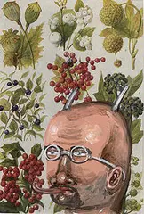 Fred Stonehouse, untitled (Devil and Caterpillars), 1988, acrylic on book page