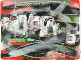 Jun'ichi Dobashi, Red Abstract, gouache and pastel