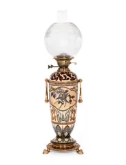 Florence Barlow, for Doulton Lambeth, circa 1890, An Earthenware Oil Lamp with Pâte-sur-Pâte Decoration, circa 1890