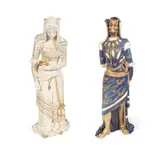 Charles Noke, for Royal Doulton, earthenware, the male figure in blue-glazed costume decorated in raised paste gilt with Chinese dragons and bats in flight