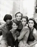 Peter Lindbergh, Naomi Campbell, Tatjana Patitz, Christy Turlington, Linda Evangelista, Cindy Crawford, New York 1989. British Vogue Cover January 1990
