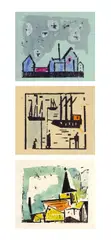 Kirche mit Haus und Baum“ / „Angler und Schiffe“ / „Gebäude mit fünf Sternen“. 1936 /  1928 / 1919 by Lyonel Feininger, 3 aquarellierte Holzschnitte auf verschiedenen Papieren, sold Nov 2011