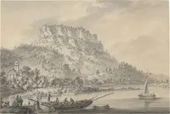 Adrian Zingg, Ansicht von Lilienstein, Feder in Schwarz, grau laviert, auf Bütten (Wasserzeichen: GR [unterhalb einer Krone])