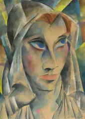 Adolf de Haer, Frauenbildnis, 1921, Gouache auf leicht genarbtem Papier (Prägestempel: Stephan Schoenfeld Duesseldorf)