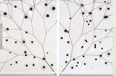 Alva Noto, Crystal Pfade, 1999, Diptychon: jeweils Öl, Grafit und Tusche auf Papier, auf Polyester aufgezogen, auf Aluminiumrahmen
