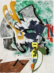 Frank Stella, Ahab's Leg“, aus der Serie: „The Waves, 1989, Serigrafie, Lithografie und Linolschnitt mit Handkolorierung und Collage