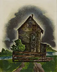 William Schwartz, untitled (Shack by the River), c.1935, watercolor and gouache