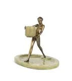 Josef Lorenzl, An Art Deco Patinated Bronze and Onyx Figural Match Holder