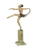 Josef Lorenzl, 'Scarf Dancer': A Large Art Deco Cold-Painted Bronze Figure of a Female Dancer