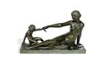 Marcel Bouraine, 'Playtime': An Art Deco Patinated Bronze Figural Sculpture of a Mother and Child