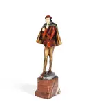 Julius Schmidt-Felling, 'Dante': A Cold-Painted Bronze and Ivory Figure, circa 1925, raised on a variegated pink marble plinth