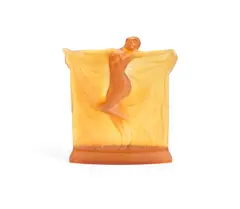 René Lalique, A Pre-War 'Thaïs' Statuette, design introduced 1925, deep butterscotch and cased opalescent glass, press-moulded, frosted and polished