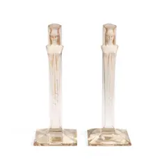 René Lalique, A Pair of Pre-War 'Cariatide' Decorative Motifs, design introduced in 1922, clear glass, press-moulded, frosted and polished with sepia staining