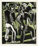 Zwei Bauern by Karl Schmidt-Rottluff, 1926, Farbholzschnitt auf Japan, sold Nov 2008