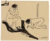Max Pechstein, Zwei Frauen im Atelier, 1910, Tuschpinsel und -feder auf Papier