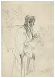 Adolph von Menzel, Mutter mit Kind und Kiepe. Ende der 1840er Jahre
