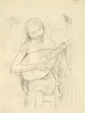 Mädchen mit Laute by Karl Hofer, Um 1925, Bleistift auf leichtem Karton, sold Nov 2009