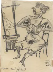 Otto Dix, Dame mit Hund, 1920, Kohle auf Papier