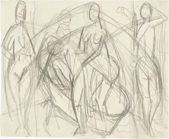 Skizze zu „Badende Frauen by Ernst Ludwig Kirchner, 1913, Bleistift auf Papier, sold Jun 2026