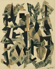 Textilblatt by Hannah Höch, 1938, Collage auf grünlichem Papier, von der Künstlerin auf ein weiteres Blatt Papier montiert, sold Nov 2012
