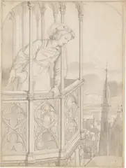 Moritz von Schwind, Junger Page auf dem Söller, 1822, Bleistift, grau laviert auf Bütten (aus einem Skizzenbuch)