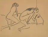 Aktgruppe by Ernst Ludwig Kirchner, Um 1909, Kreide auf bräunlichem Papier, sold Jun 2025
