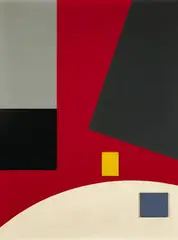 Daniel Massen, Composition 58-4, oil on Masonite with wood blocks