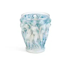 René Lalique, A Pre-War 'Bacchantes' Vase, design introduced in 1927, opalescent glass, press-moulded, frosted and polished with blue staining
