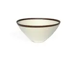 Dame Lucie Rie, A Large Curved Porcelain Bowl, circa 1955, white glazed with band of dark brown around the top rim