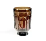 Verame, A French Art Deco Acid-Etched Vase, circa 1930, dark topaz glass, deeply etched with an abstract pattern, and with a faceted foot
