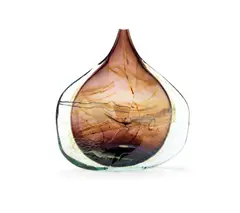 Michael Harris, A Mdina Glass Fish Vase, circa 1970, hand-blown glass, the flat clear body with an internal pale mauve core with olive green flecking surrounding opalescent streaks