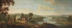 A wooded landscape with figures by a river by Peter Tillemans, oil on canvas, offered Mar 2020