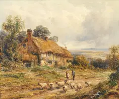 Junior Thomas Whittle, Driving cattle through the countryside; The distracted shepherd, a pair, oil on board