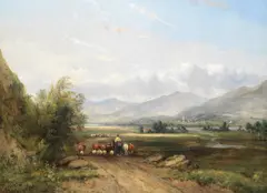 Driving sheep through the valley by Frederick William 'Waters' Watts, oil on canvas, offered Mar 2020