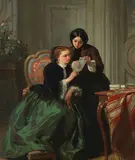 Jean-Baptiste Jules Trayer, Two young ladies reading a letter, oil on canvas