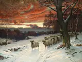 Wright Barker, A winter's evening, oil on canvas