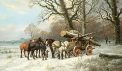 Alexis de Leeuw, The logging team, oil on canvas