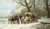Alexis de Leeuw, The logging team, oil on canvas
