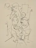 George Grosz, Geschäfte, 1919, Feder in Schwarz auf festem, leicht genarbtem Papier