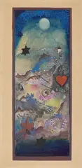 Hans Reichel, Mondbeschienene Landschaft mit Herz, 1927, Aquarell und Deckfarbe auf Papier, vom Künstler auf Karton aufgezogen