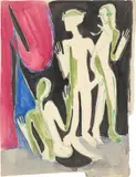 Ernst Ludwig Kirchner, 3 Figuren im Wald, Aquarell auf leichtem Karton