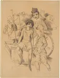 Rudolf Schlichter, Zirkuskinder, 1924, Bleistift auf dünnem Papier