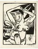 Karl Schmidt-Rottluff, Kniende, 1914, Holzschnitt auf Bütten