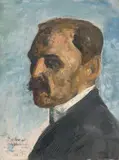 Lesser Ury, Selbstbildnis (Ich selbst als ich krank war), 1915, Öl auf Holz
