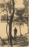 Lesser Ury, Der Angler, 1900, Kohle auf gelblichem leichten Karton