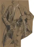 Adolph von Menzel, Hans Karl von Winterfeldt, preußischer Generallieutenant (Studie zu einem friderizianischen Offizier), 1851, Schwarze Kreide, weiß gehöht, auf braunem Papier