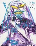 Jonathan Meese, DIE CHEFIN „Yellow-belli“ der KÄSEREI-MEESE im MILCHSHAKETUM des Hohen NORDEN's gelb (Monopolizei Kokain II), 2005, Öl auf Leinwand