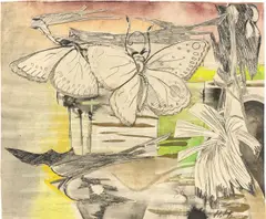 Hannah Höch, Dolomiten, 1935, Collage, Aquarell, Kreide und Goldbronze auf Papier