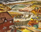 Leon Bibel, Harlem River Bridge, oil on canvas